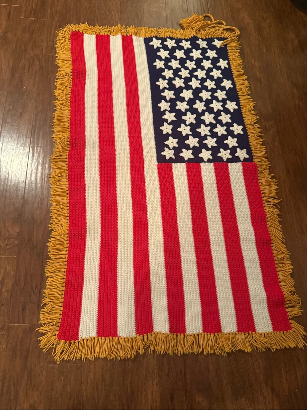 Handmade American Flag Crochet Throw/Afghan with Fringe